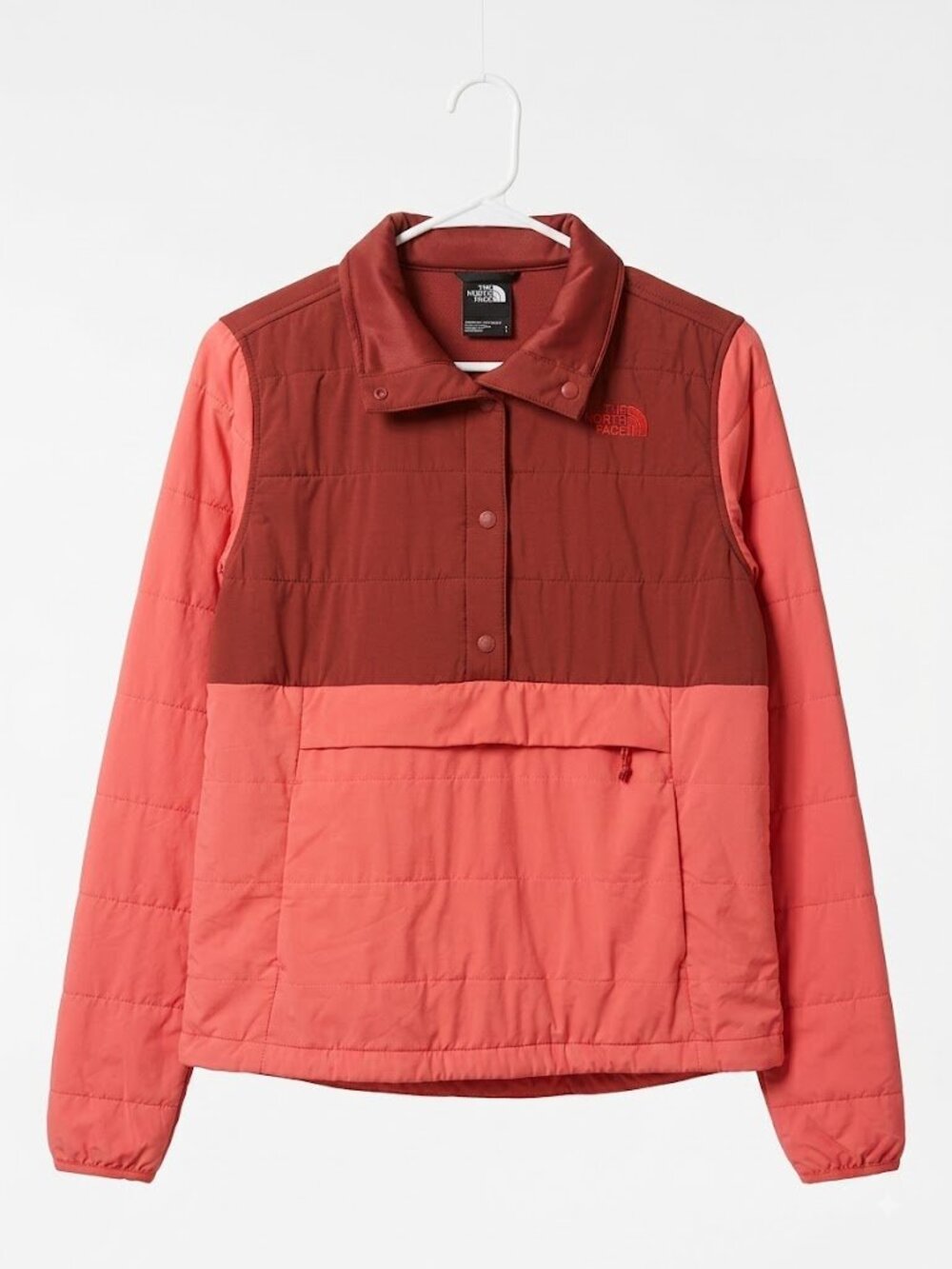 The North Face Quilted Snap Pullover Jacket - Two-Tone Rust & Coral / Pink - Wom